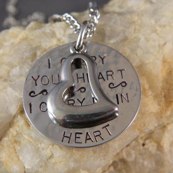 I Carry Your Heart. I Carry it in My Heart Handstamped Necklace